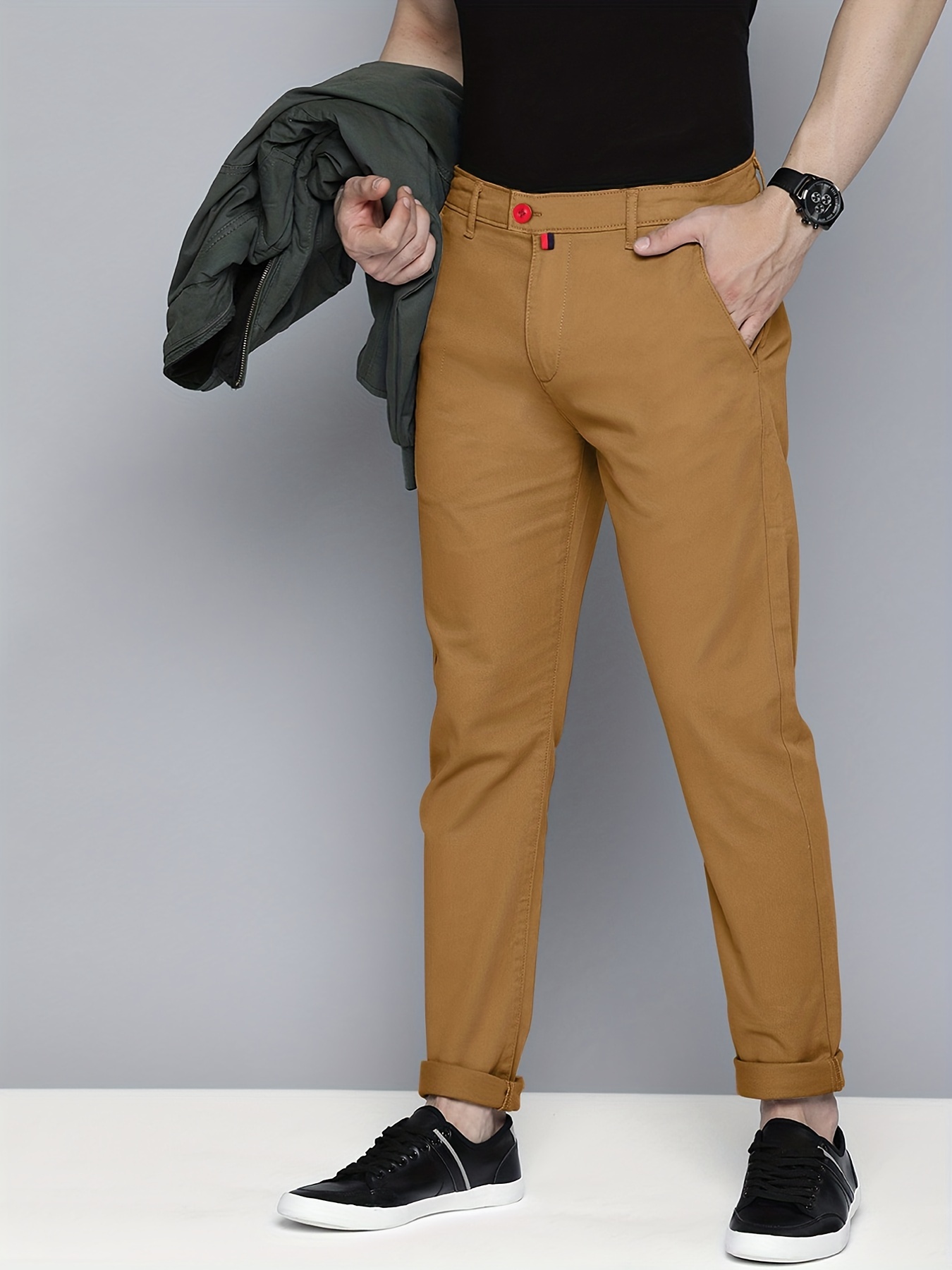 Men's Naples Slim-fit Solid Formal Trousers, Retro High-waist Business  Drape Solid-color Casual Pants - Men's Clothing - Temu