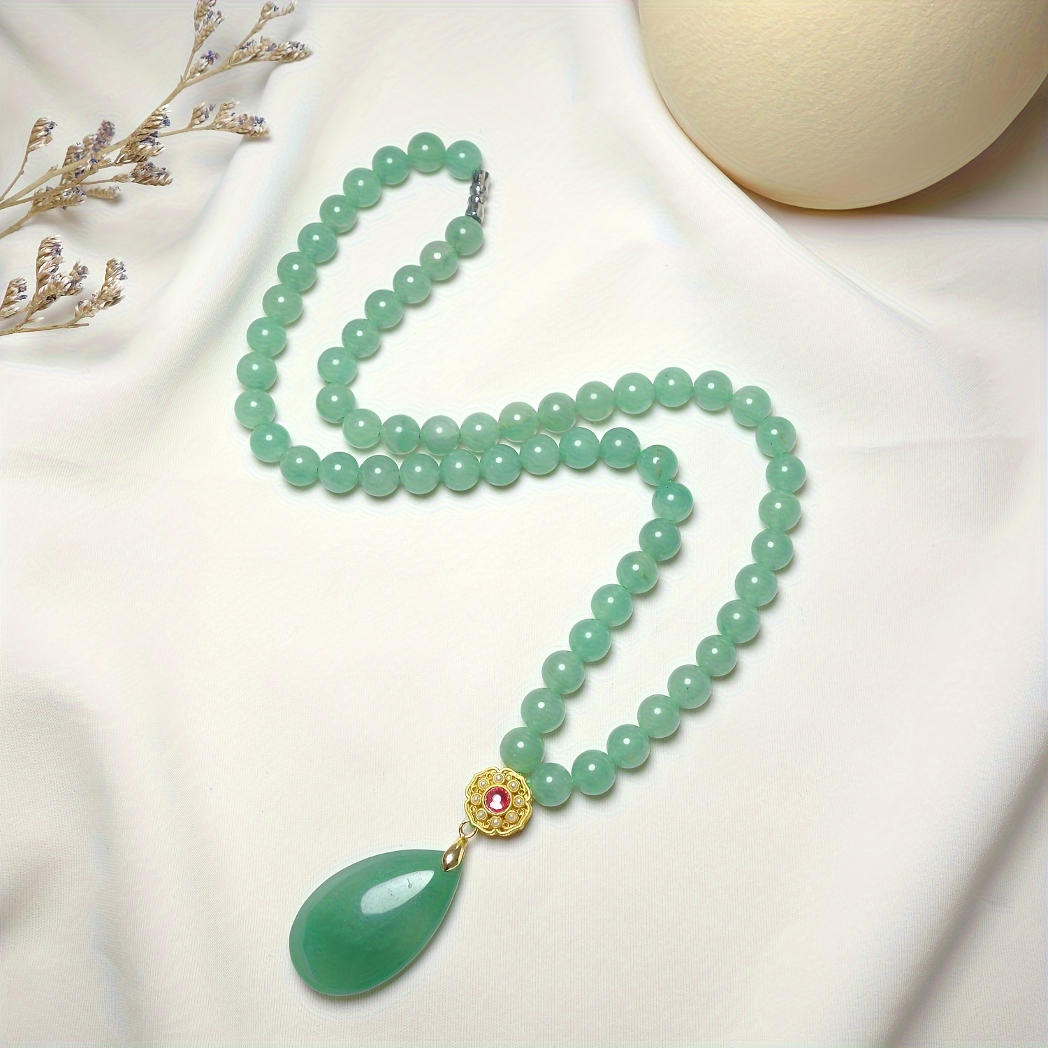 

1pc Men's Natural Jade Sweater Chain Necklace, Water Drop Pendant Best Gift