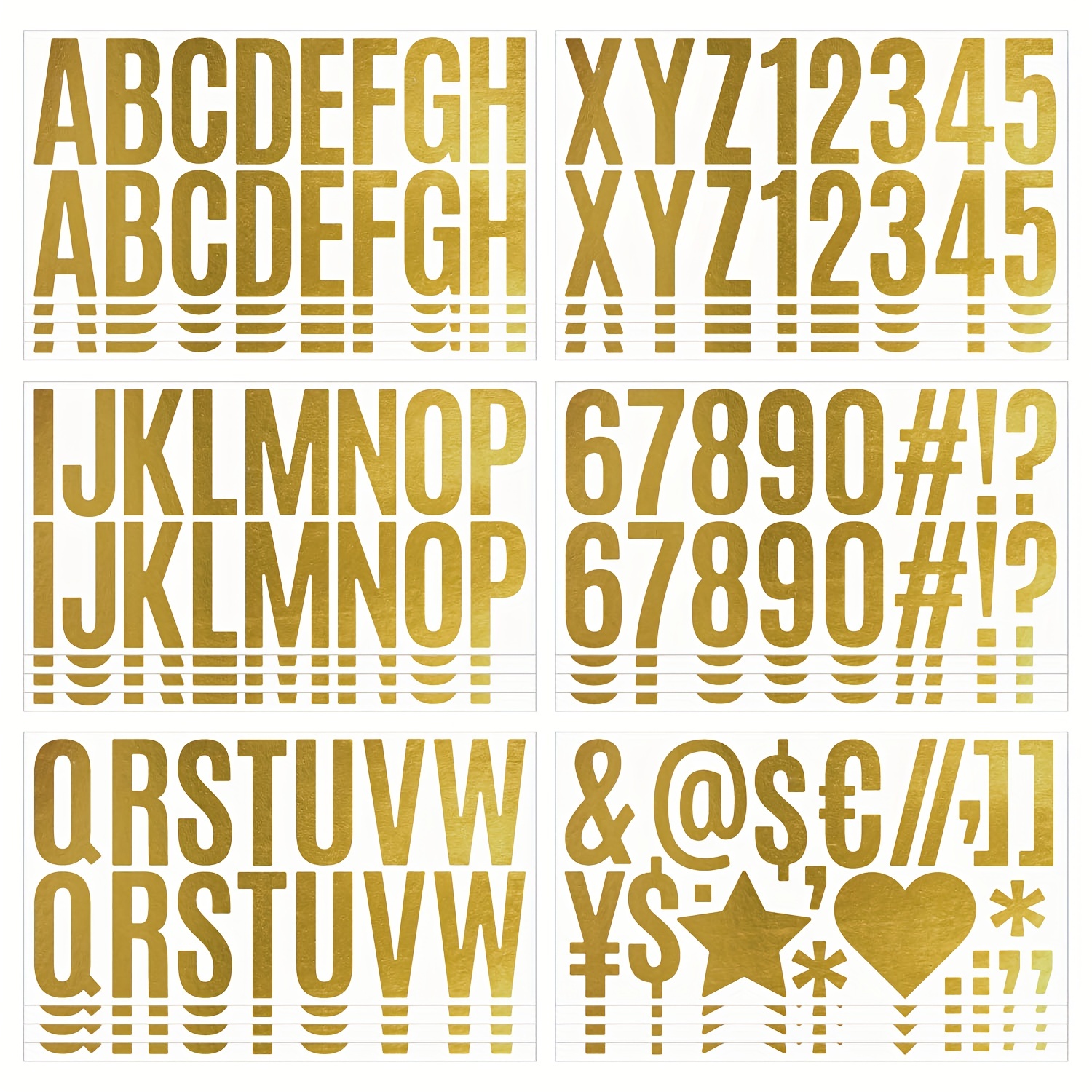 24Sheets Gold Large letter Stickers Black &White 3 Vinyl Alphabet