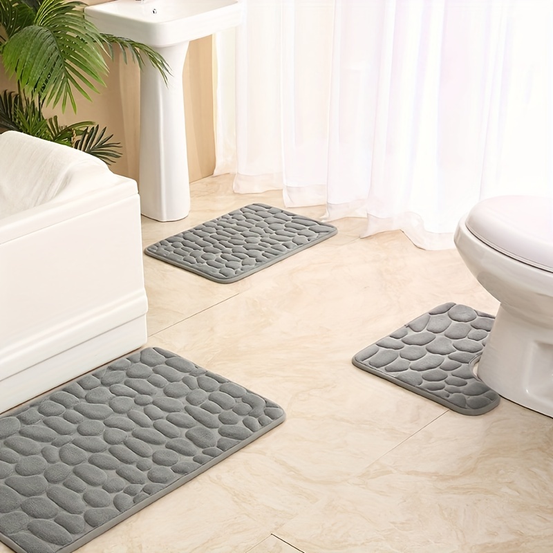 1pc Memory Foam Bath Rug, Cobblestone Embossed Bathroom Mat, Rapid Water  Absorbent And Washable Bath Rugs, Non-Slip,Bathroom