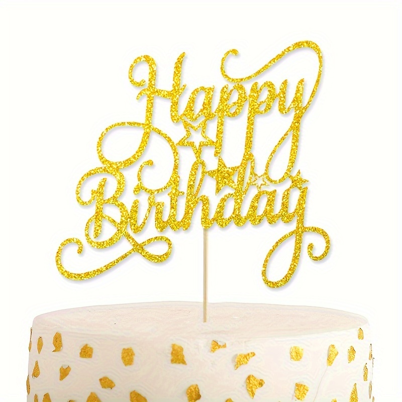 Gold Glitter Happy Birthday Cake Topper Set