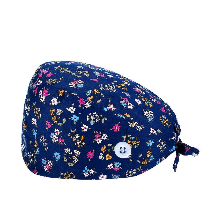 Floral Leopard Print Work Cap Vintage Cartoon Scrub Cap