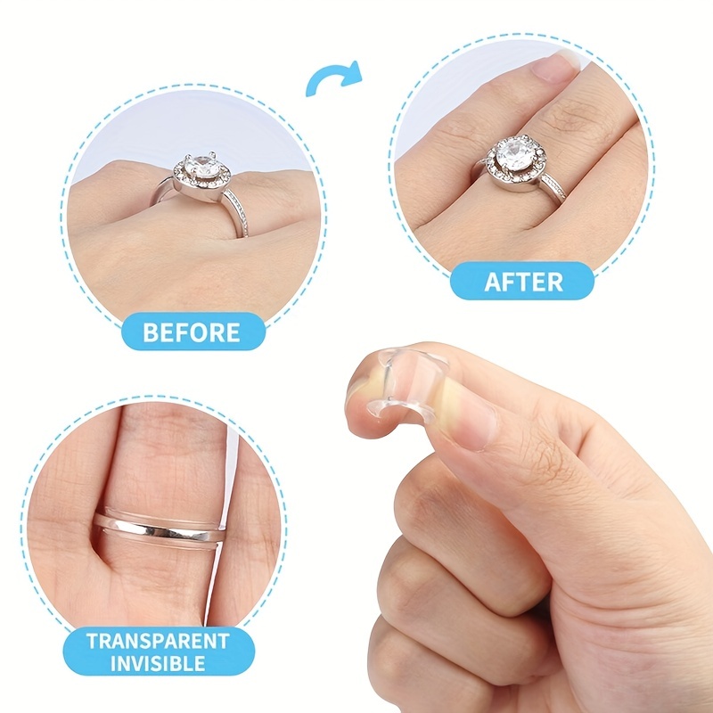 Ajustador de tamaño de anillo para anillos sueltos, de silicona  transparente en espiral invisible con clip de protección, juego de  ajustador de