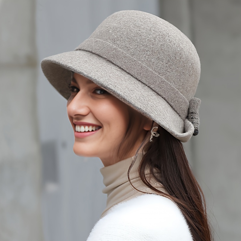 GOOFFY Wool Felt Cloche Hats for Women Vintage Floral Warm Bucket
