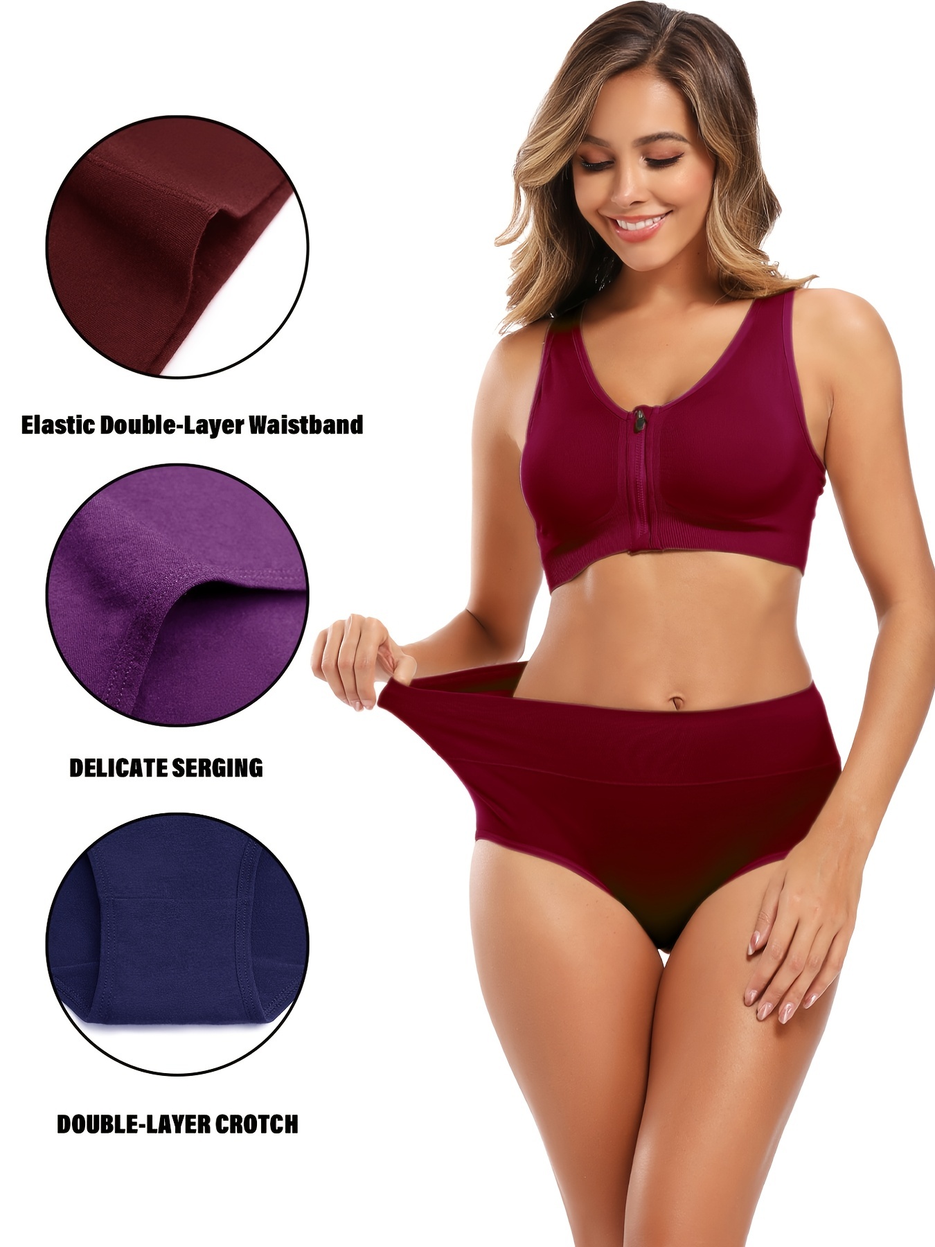 Plus Size Basic Panties Set Women's Plus Solid High Waist - Temu Canada