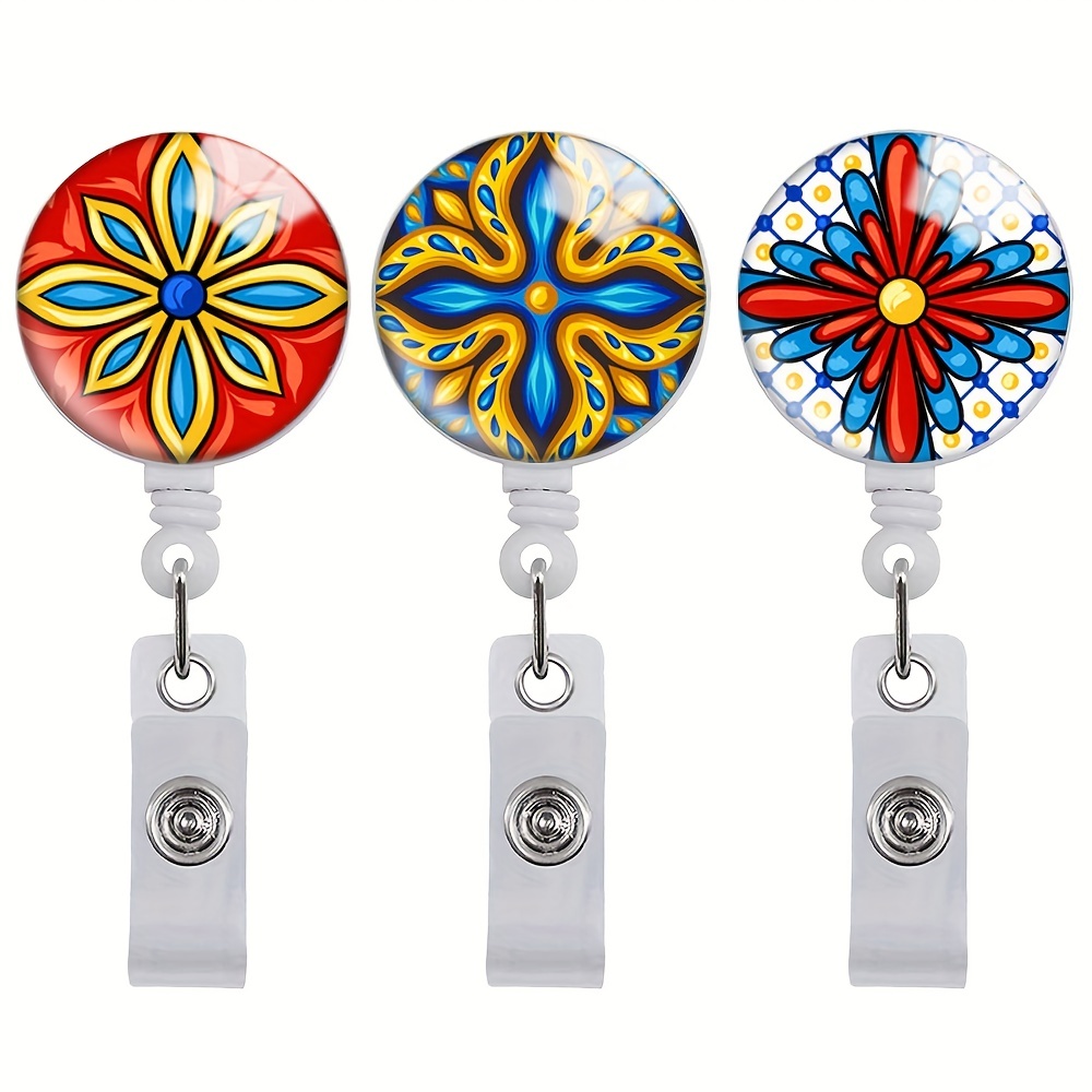 1pc Retractable ID Badge Holder Cute Badge Reels with Clip ID Card Holders for Office Worker Doctor Nurse Teacher Student,Flower,Flowers