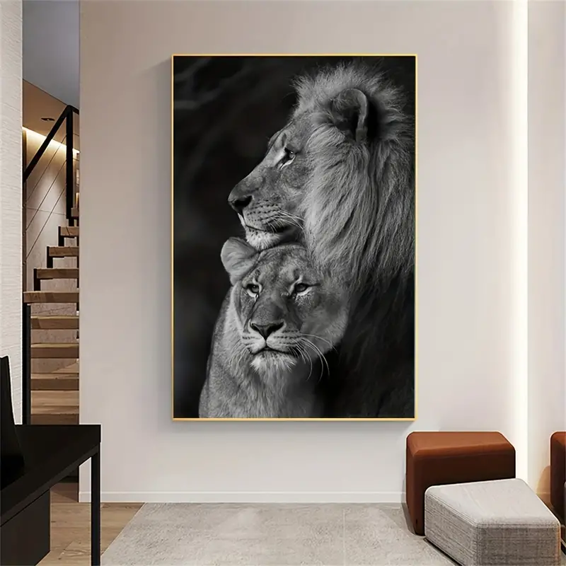 Art Canvas Paintings Male Lion Female