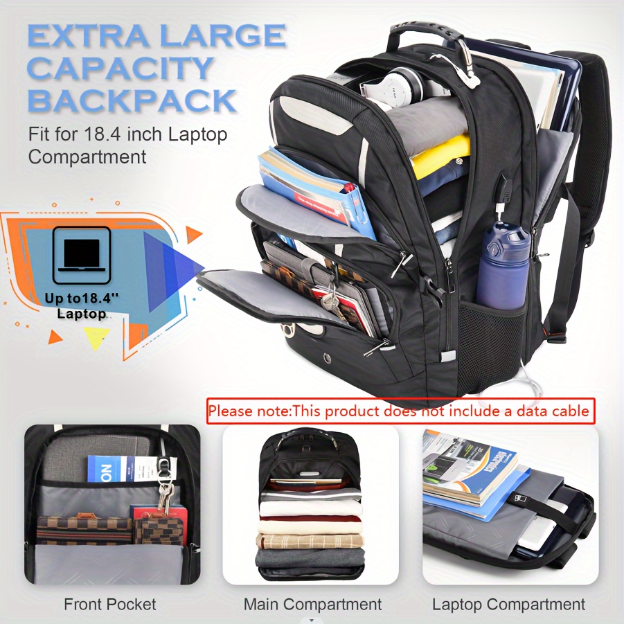 Mochila para laptop de 18.4 pulgadas, mochila para laptop de viaje extra  grande con puerto de carga USB, gran capacidad, compatible con TSA,  bolsillo