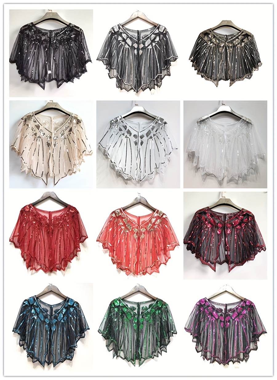 Шаль 1920-х годов, украшенная бисером и пайетками, вечерний накидка, свадебная шаль, волнистая блузка, детали 13