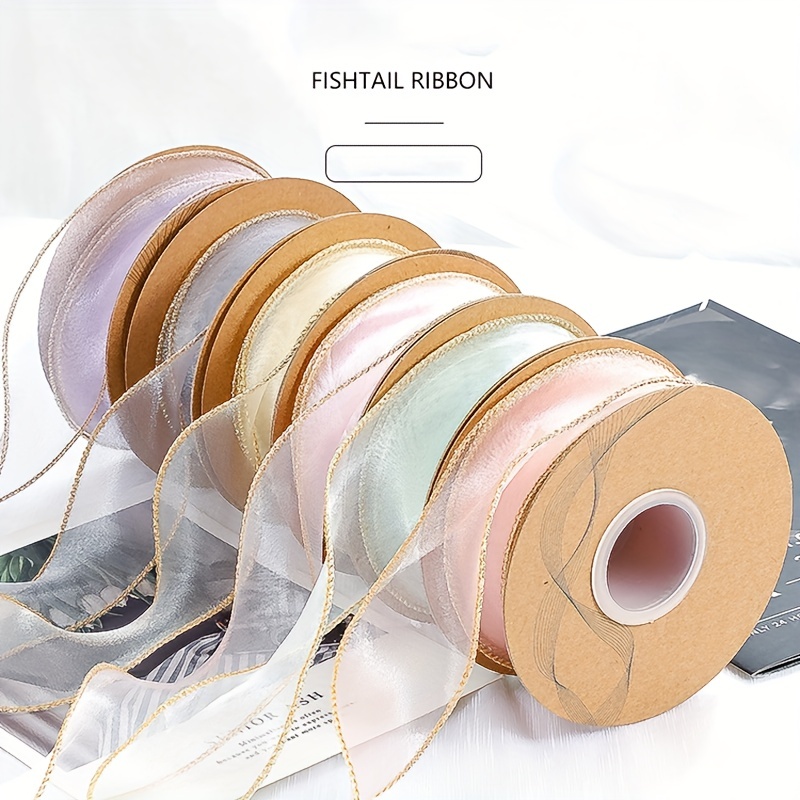 Wired Organza Ribbon chiffon Ribbon With Golden Edge For - Temu