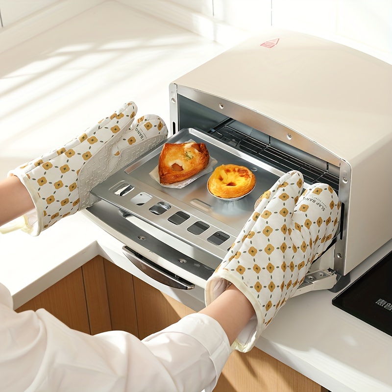 Manoplas antideslizantes para horno de cocina, guantes de algodón con  estampado de silicona, resistentes al calor