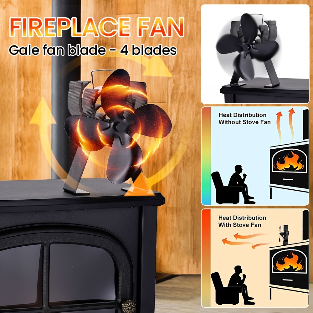 4 Blades Heat Powered Stove Fireplace Fan Silent Wall Mounted Eco-Friendly  Heat Circulation Eco Fan