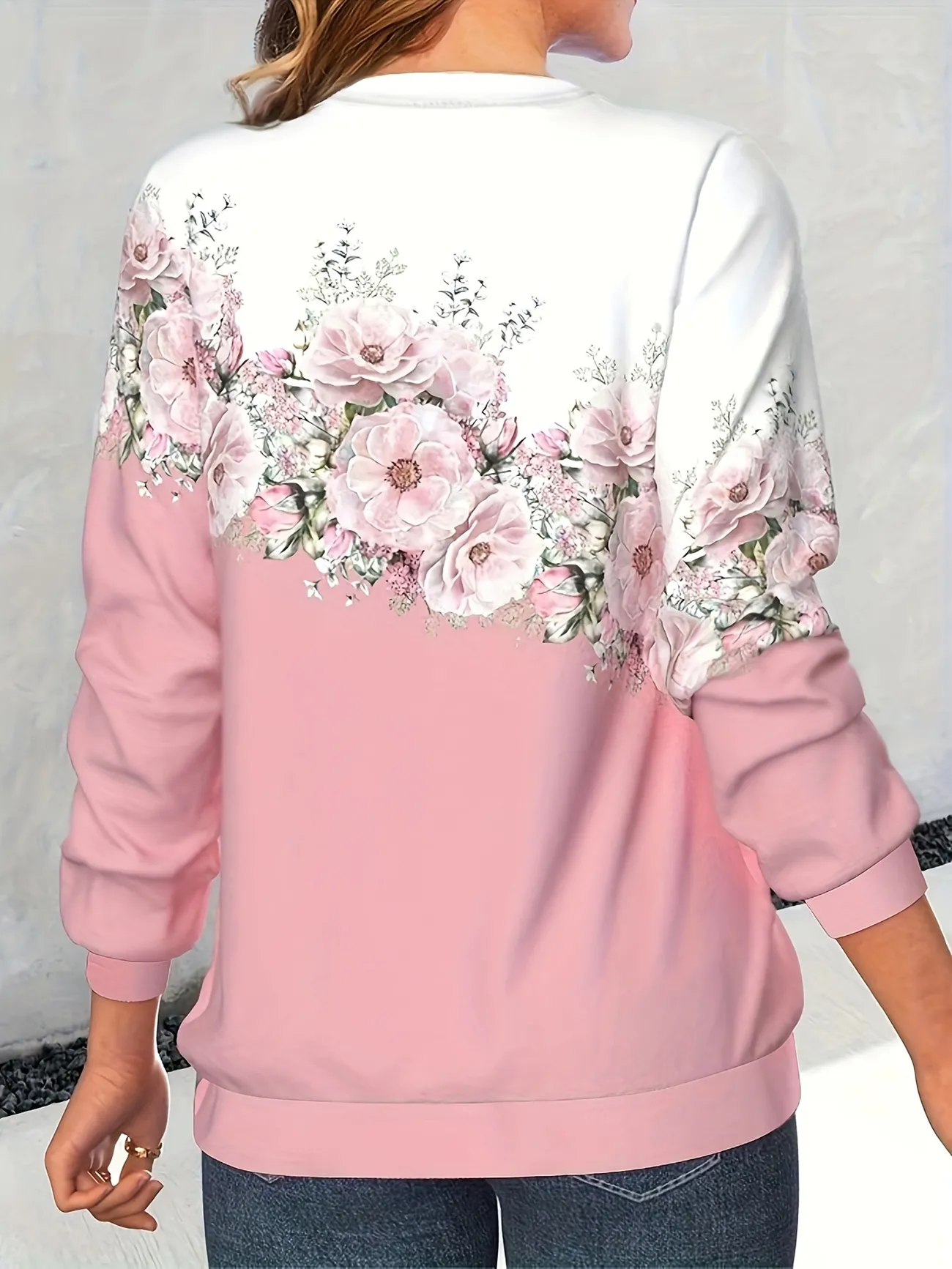 Crew Neck Flowers Print Sweatshirt, Casual Sports Running Long Sleeve Tops,  Women's Clothing - Temu Philippines