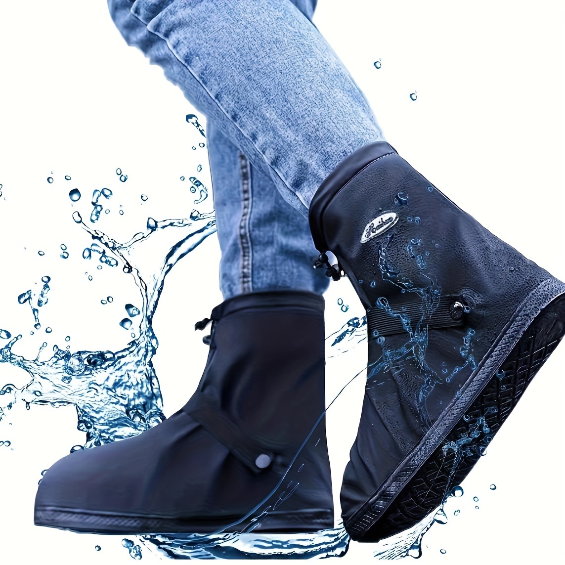 Couvre-chaussures antidérapant imperméable en PVC intégré à la mode avec  semelles épaissies Taille: 36-37 (bleu)