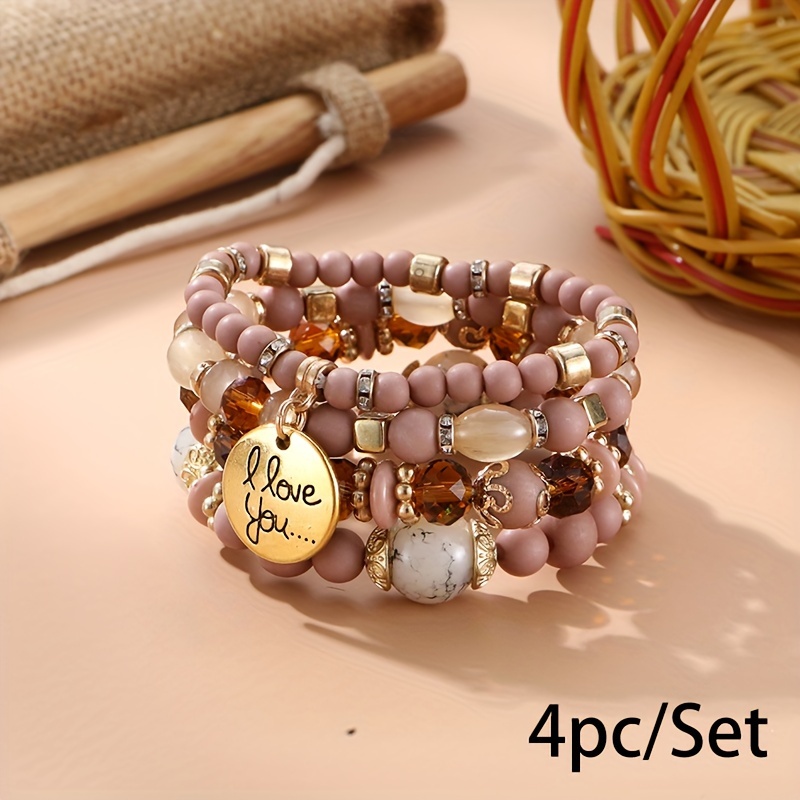4-layer Women's Bracelet With Simple Mixed Beads And Heart Shaped Pendant