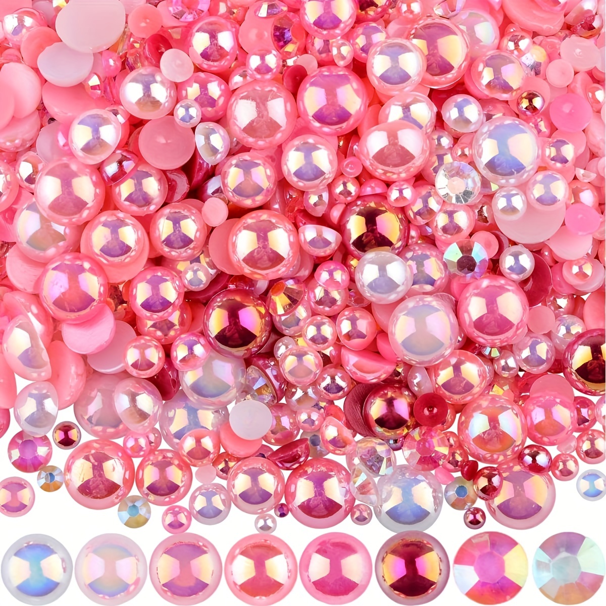 Candy Cane Pearl Mix, Flatback Pearls and Rhinestone Mix, Sizes Range  3MM-10MM, Flatback Jelly Resin, Faux Pearls Mix