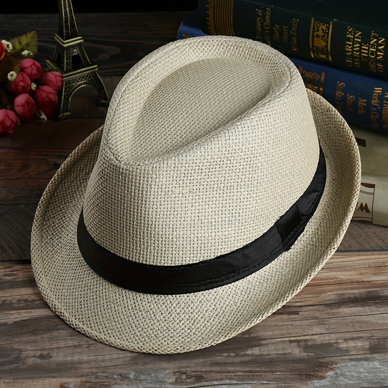 Black Vintage Summer Hat, Men's Straw Woven Sunshade Breathable Sunscreen Sun Hat, Bucket Hats Casual Hat Men,Mens Hats and Caps,Temu