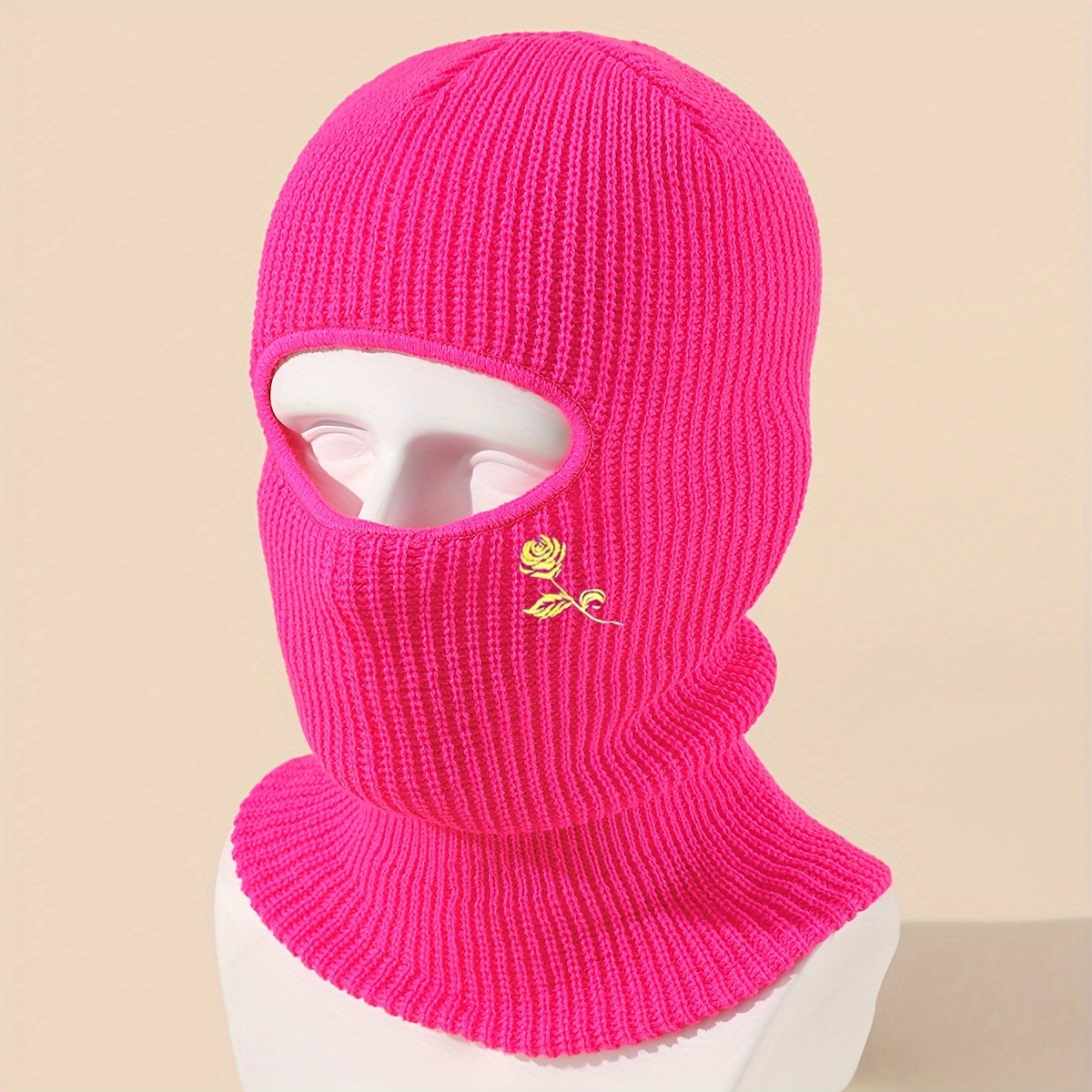 1 Pièce Masque De Vélo Coupe-vent Pour Le Visage Complet Tricoté Avec  Broderie De Rose Pour Homme Et Femme, Cagoule Un Trou Écharpe D'hiver, Mode en ligne