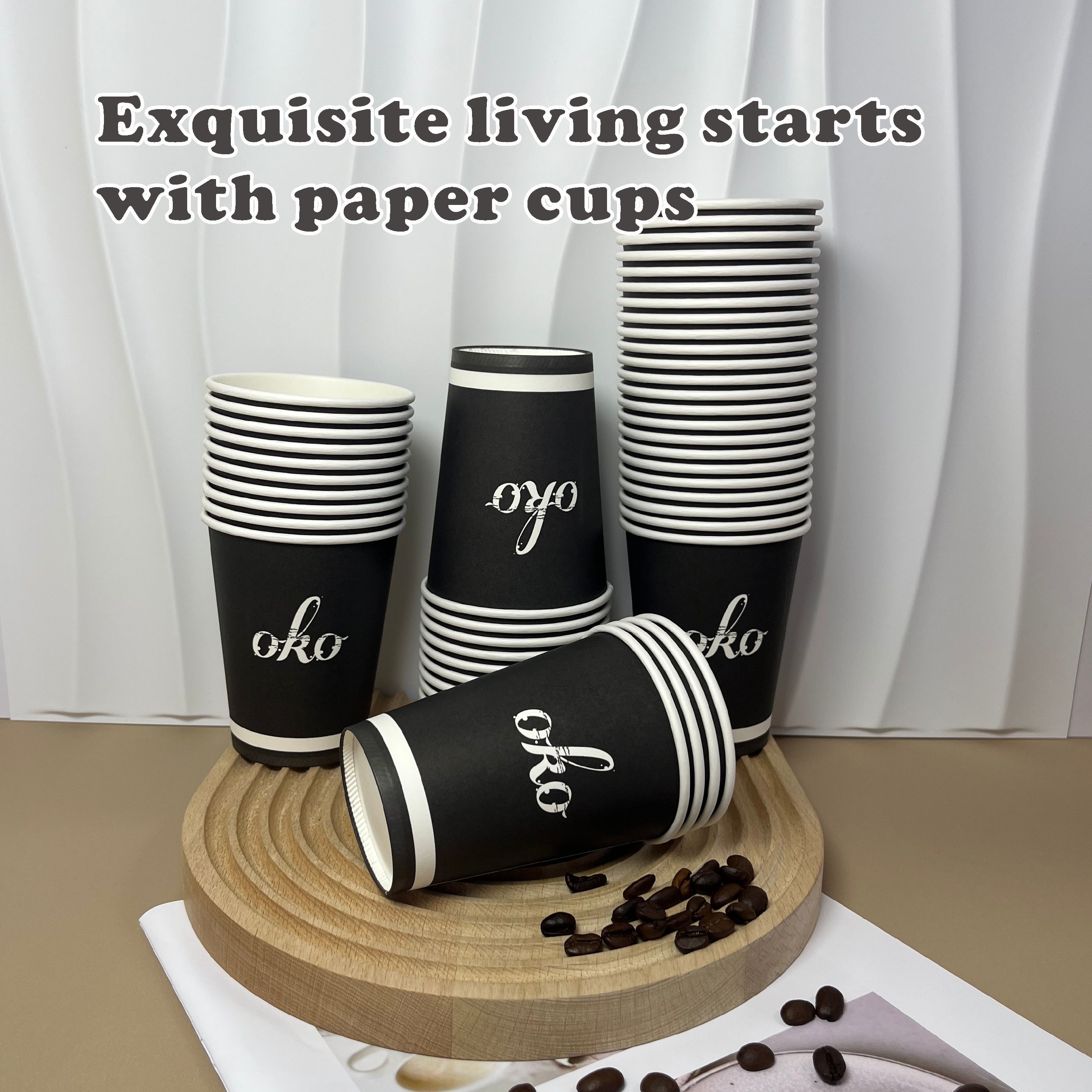 modèles de gobelets en papier jetables pour café, soda ou cocktail avec  couvercle hémisphère noir et