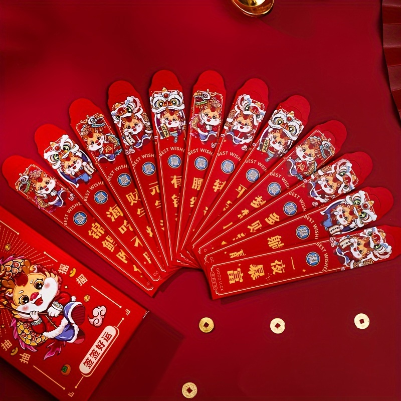 12pcs Lucky Raffle Red Envelopes, 2024 Lucky Money Red Envelopes, Chinese  New Year Gift, Creative Red Envelopes Bags, Perfect For Spring Festival Wedd