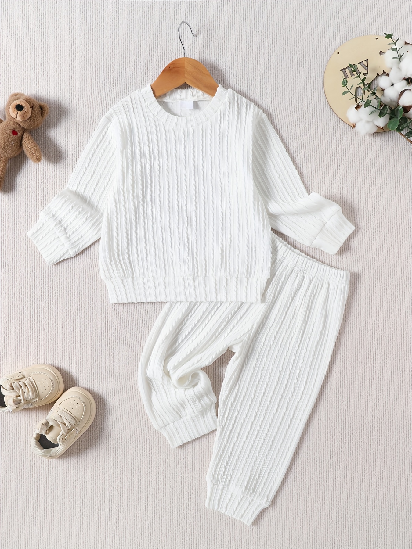 Toddler Girl's Knitted Jacquard Sweatshirt Sweatpants Set - Temu