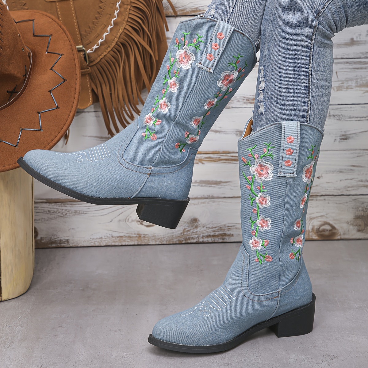 Women's denim western clearance boots