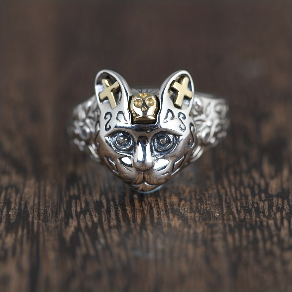 Men's Vintage Cat Adjustable Ring, Unique Design