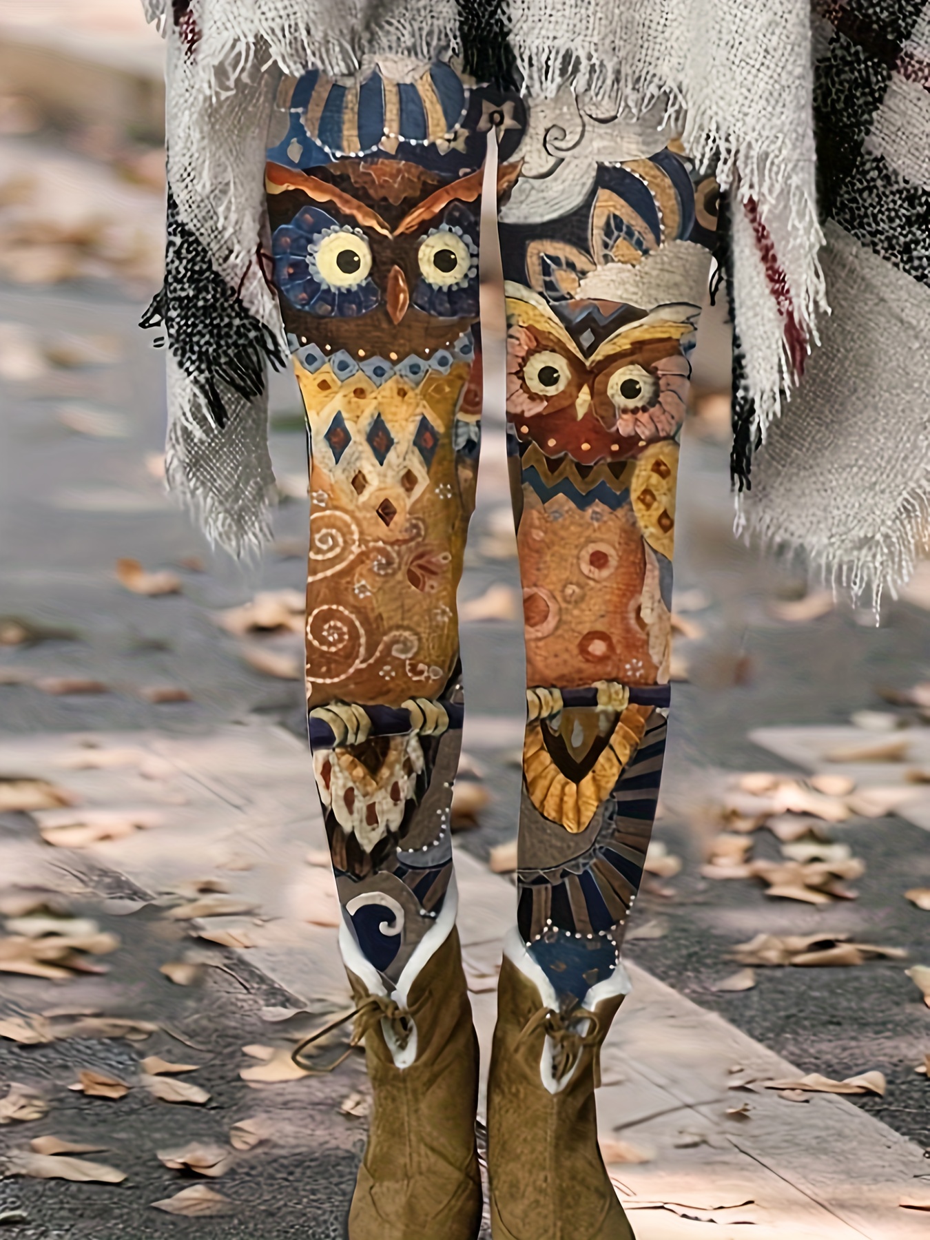 Plus Size Casual Pants Women's Plus Cute Owl Print Elastic - Temu
