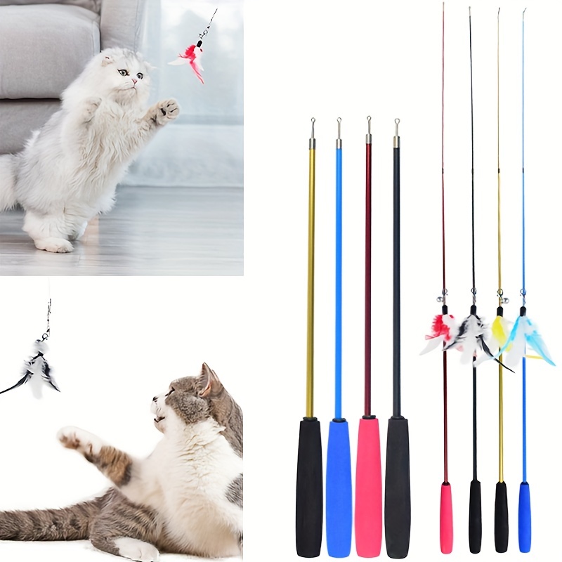 Random Color Feather Teaser Cat Toy Interactive Retractable - Temu