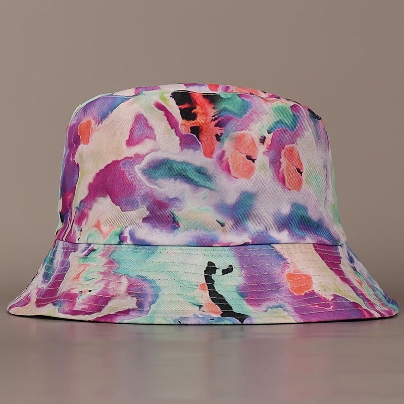 Tie Dye Print Reversible Sun Hat Wide Brim Drawstring Bucket - Temu