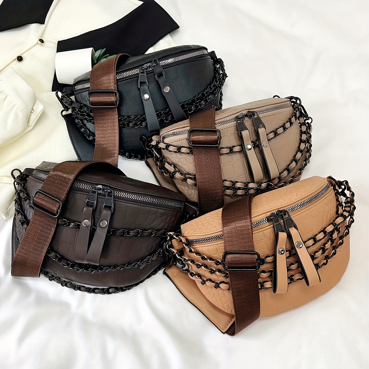 Crocodile Pattern Mini Chest Bag, Chain Decor Zipper Mini Crossbody Bag, Pu  Leather Adjustable Strap Fanny Pack - Temu United Arab Emirates