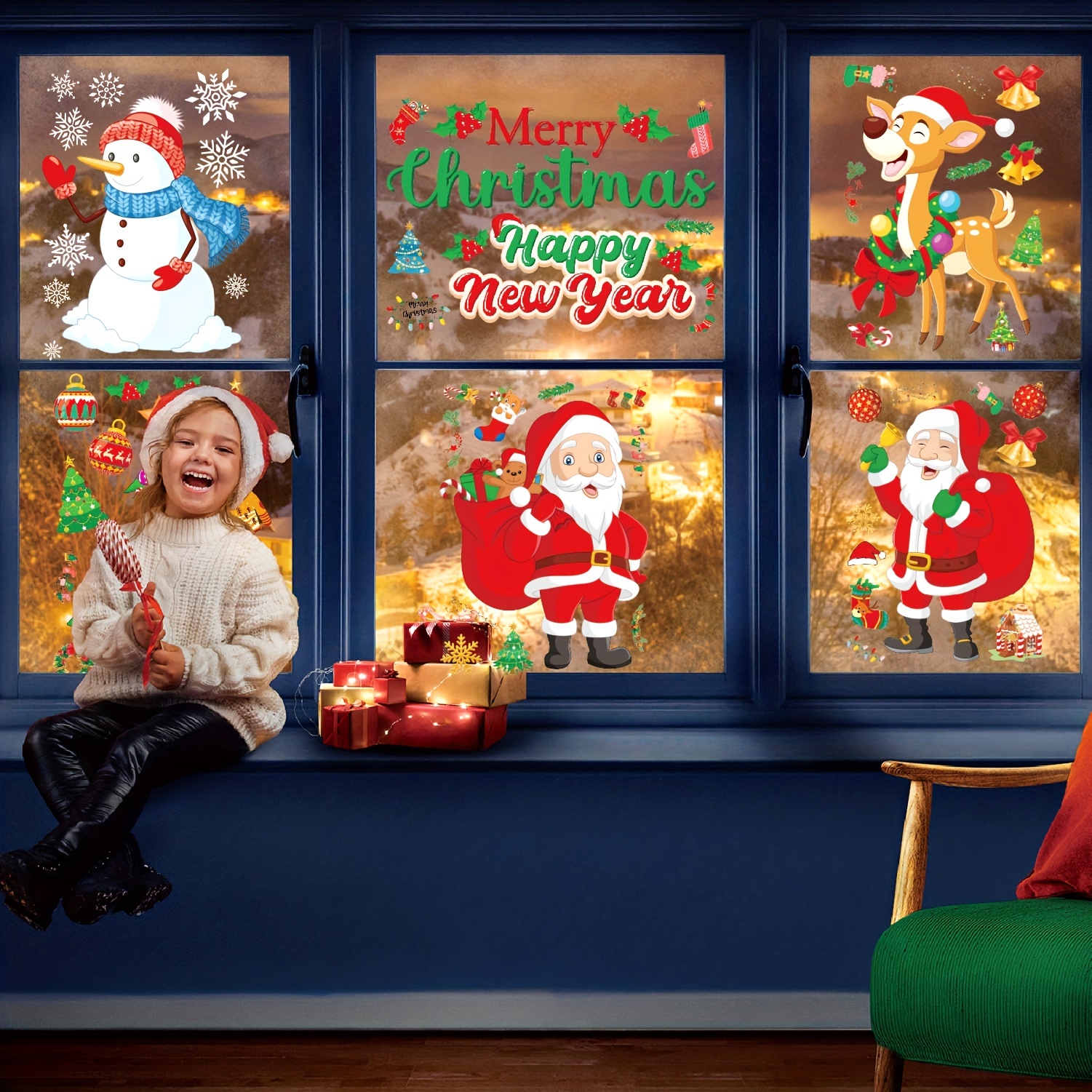 6pcs Christmas Window Stickers - Self-adhesive Holiday Wall Decorations