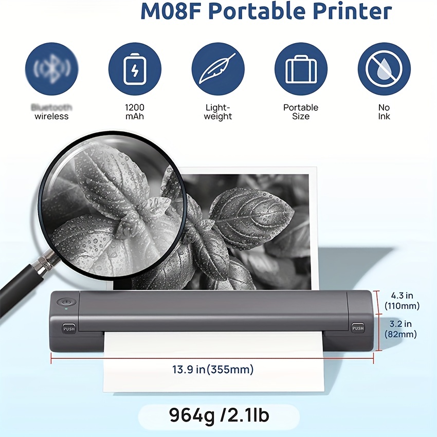 Inkless Portable Printer with Case - Portable Printers Wireless for Travel,  Compact Small Bluetooth Printer for iPhone, Tattoo Thermal Printer No Ink