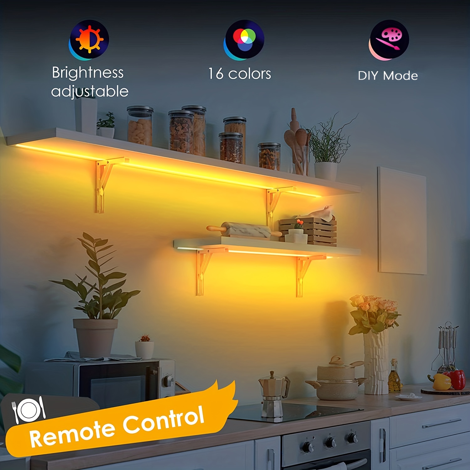 POWER PRACTICAL Luminoodle - Tira de luz LED para debajo del gabinete, tira  de luz LED para estantes, armarios de cocina y muebles, paquete de 3