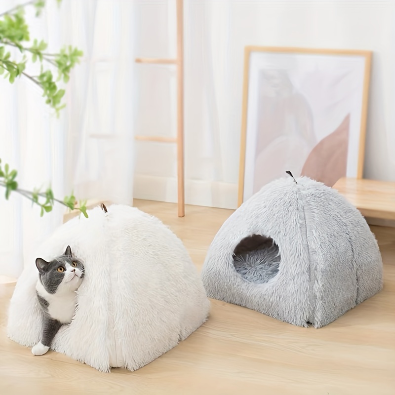 Heated Cat Bed Cave for Indoor Cats - Self Warming Fluffy Donut Pet Bed