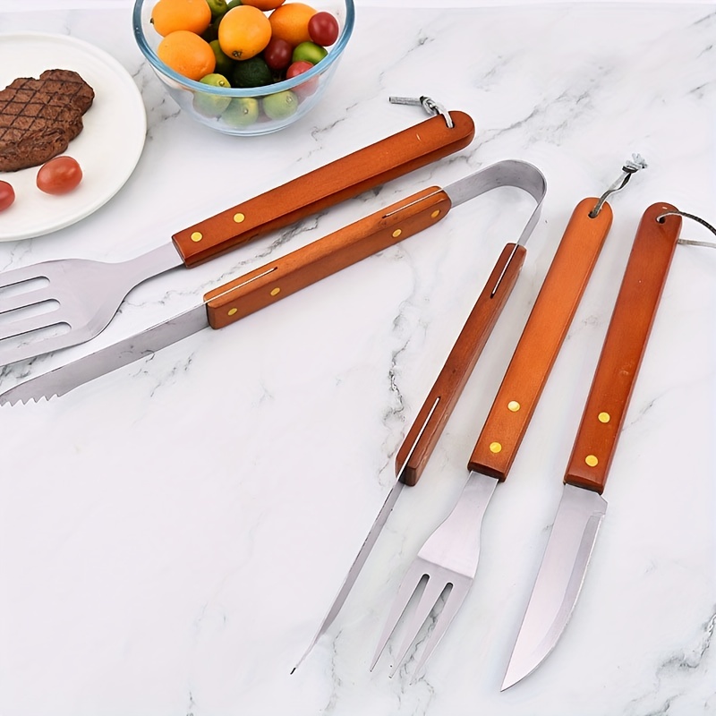 Bbq Grill Tool Set: Wooden Handle Barbecue Kit With - Temu