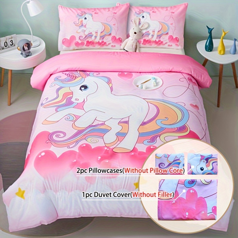 

3pcs Fantasy Cute Duvet Cover Set, Cartoon Love Print Polyester Bedding Set For All Season, Soft Comfortable Duvet Cover, For Bedroom, Guest Room (1*duvet Cover + 1/2*pillowcase, Without Core)