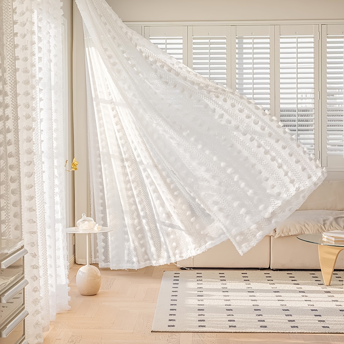 

1pc French Pastoral White Gauze Curtain, 4 Seasons Universal Rod Pocket Curtain For Bay Window Living Room Bedroom Balcony Home Decor