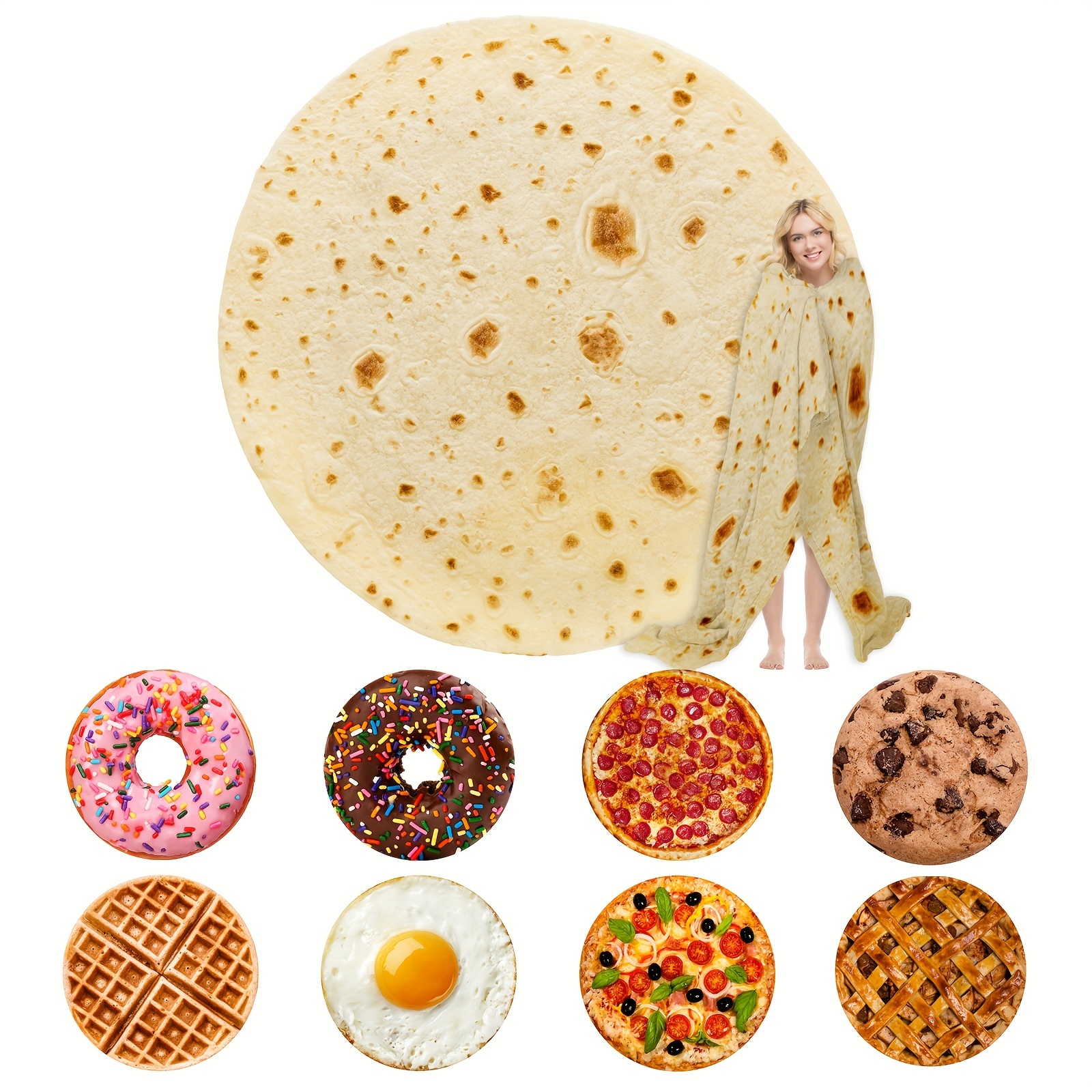 

1pc Tortilla Blanket Pepperoni Pizza Blanket Realistic Donut Blanket Food Throw Blanket, Personalized Gift Blanket, Soft And Comfortable Facecloth Round Blanket Blanket Novelty Realistic Throw Blanket
