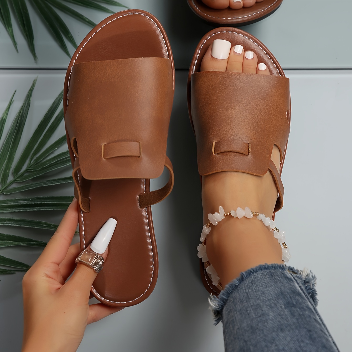 

Women's Casual Summer Slides, Open Round Toe Slip On Shoes, Lightweight Outdoor Beach Slides