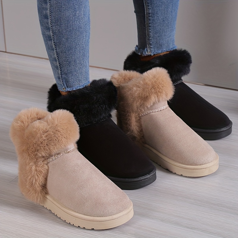 Women's Warm Faux Fur Lined Boots Slip Block Heeled Ankle - Temu
