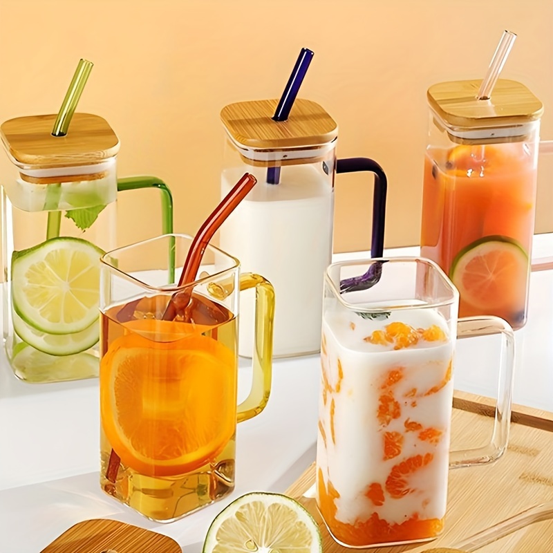 Glass Tumbler with Straw and Lid 16 oz,Glass Iced Coffee Mug for Bubble  Tea,Smoothie,Juice(Ice Transparent Aurora)