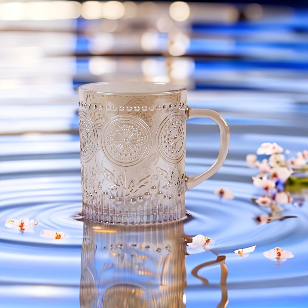 Clásico vintage girasol en relieve tazas de vidrio agua café beber