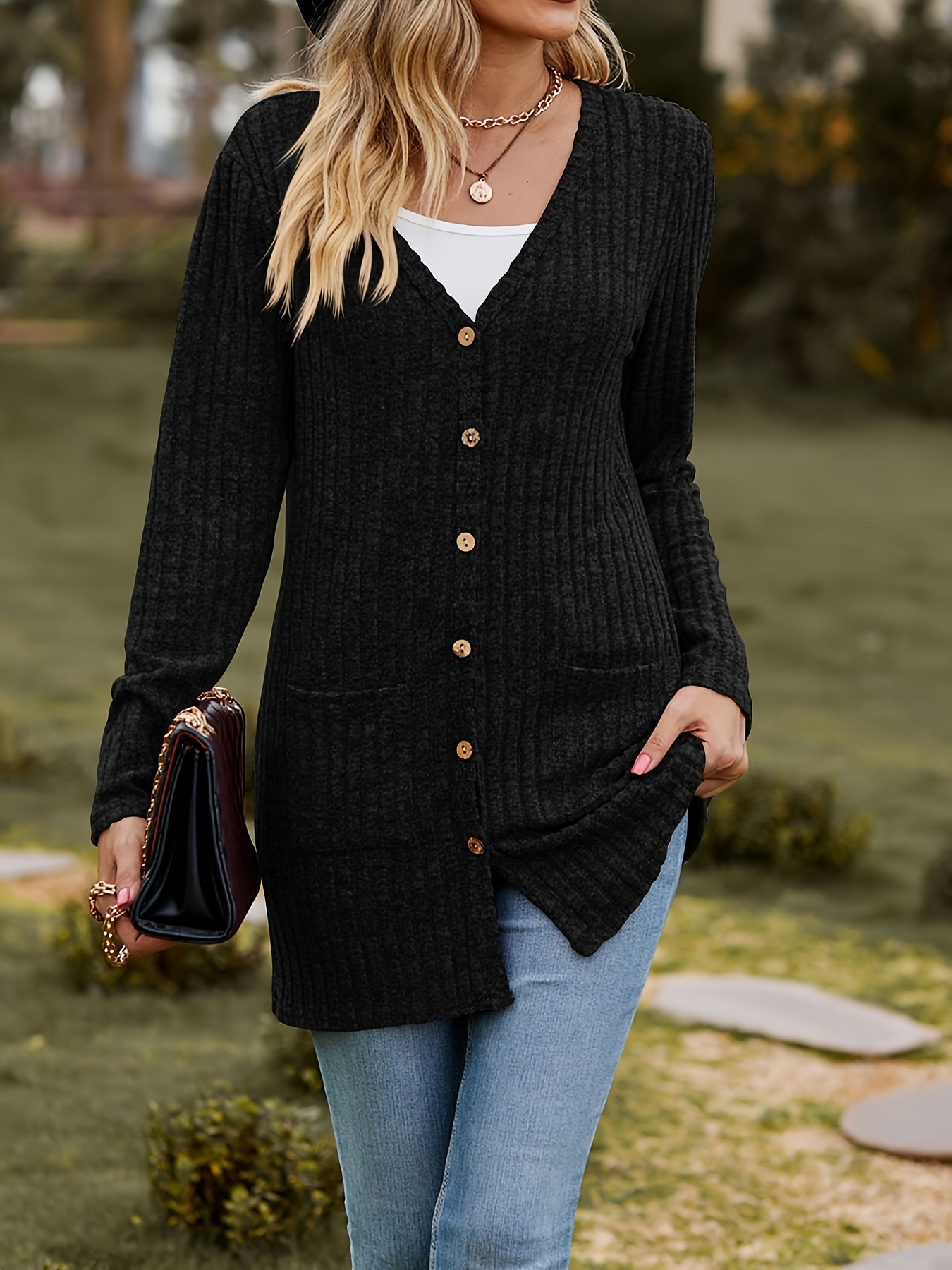 Womens black cardigan on sale sweater with pockets