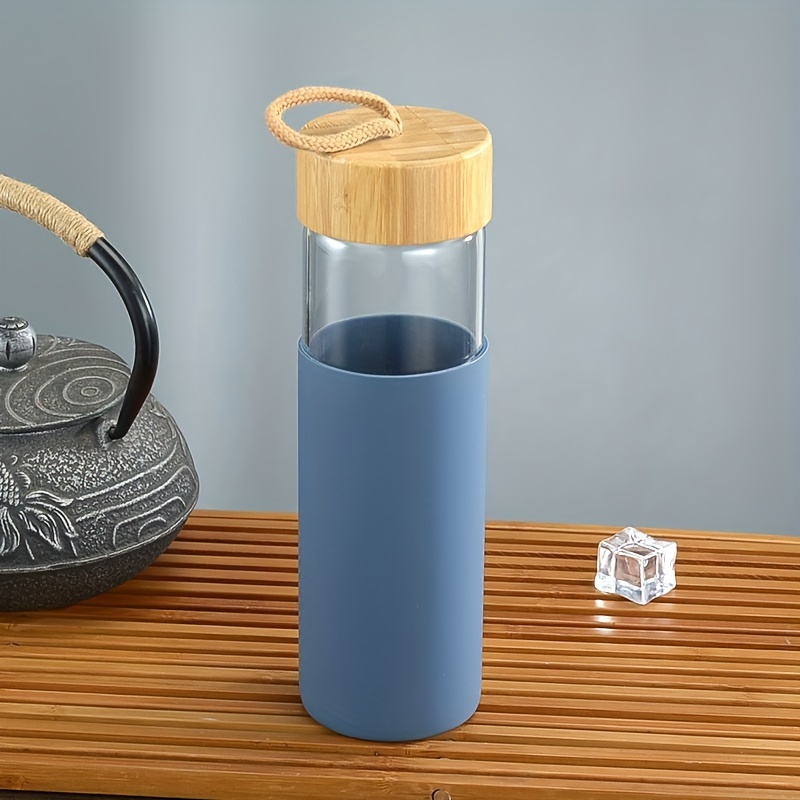 Glass Water Bottle With Bamboo Lid And Silicone Cover Leak - Temu