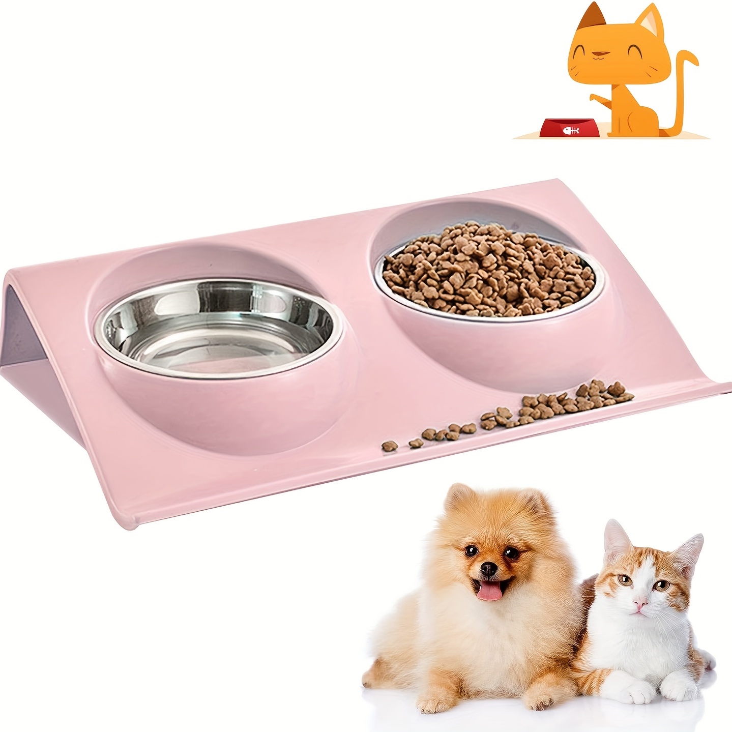 1pc,pink,Raised Pet Food Bowls With Stand For Dog & Cat, Non-slip Cat  Tilted Bowl Dog Food Bowls, Cat Dishes