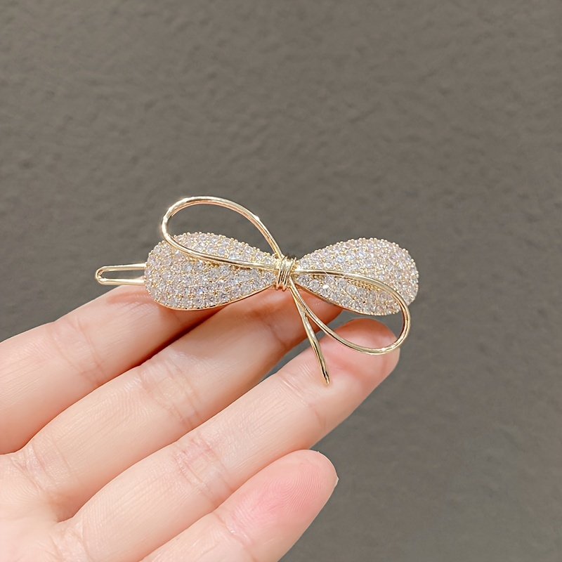 Image of Exquisite Rhinestone Bow Hair Clip Fashion Metal Rhinestone Hairpin Barrette Vintage