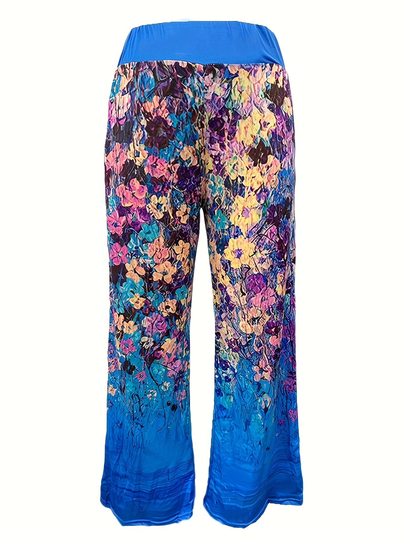 Pantalones Anchos Con Estampado Floral Completo, Pantalones Casuales De  Cintura Alta, Ropa De Mujer