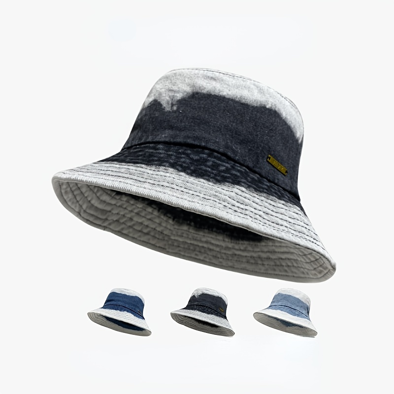 1pc Round Top Denim Bucket Hat Spring Summer Fashion Solid Color