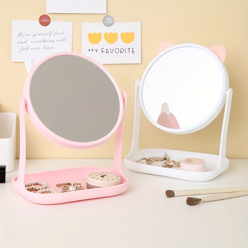 Desktop Cat Shape Makeup Mirror With Stand Cartoon Cute - Temu